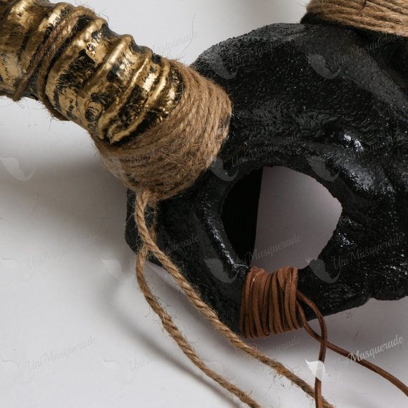 Black Devil Wide Antelope Gold Horn Masquerade Mask Halloween Costume Party Mask - Picture 5 of 6